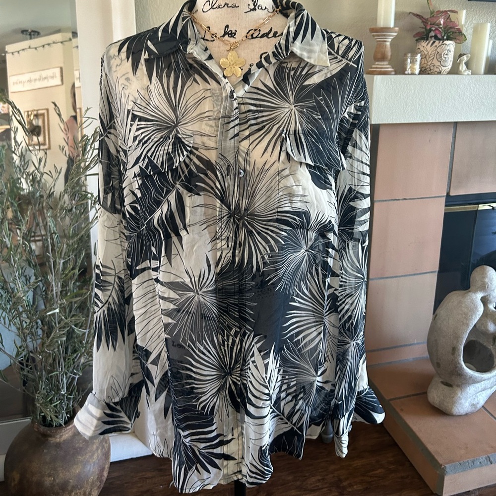 Equipment Black and White Patterned Blouse